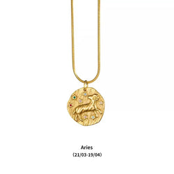 12 Zodiac Signs Small Zircon Gold Coin Necklace