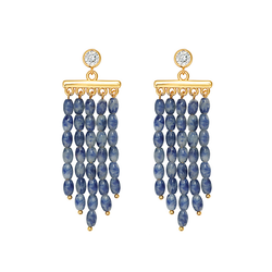 Blue Natural Stone &Zircon Tassel Earrings