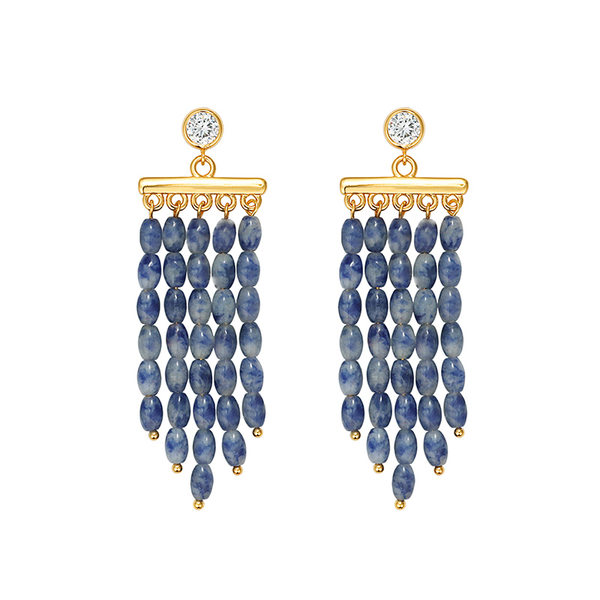 Blue Natural Stone &Zircon Tassel Earrings