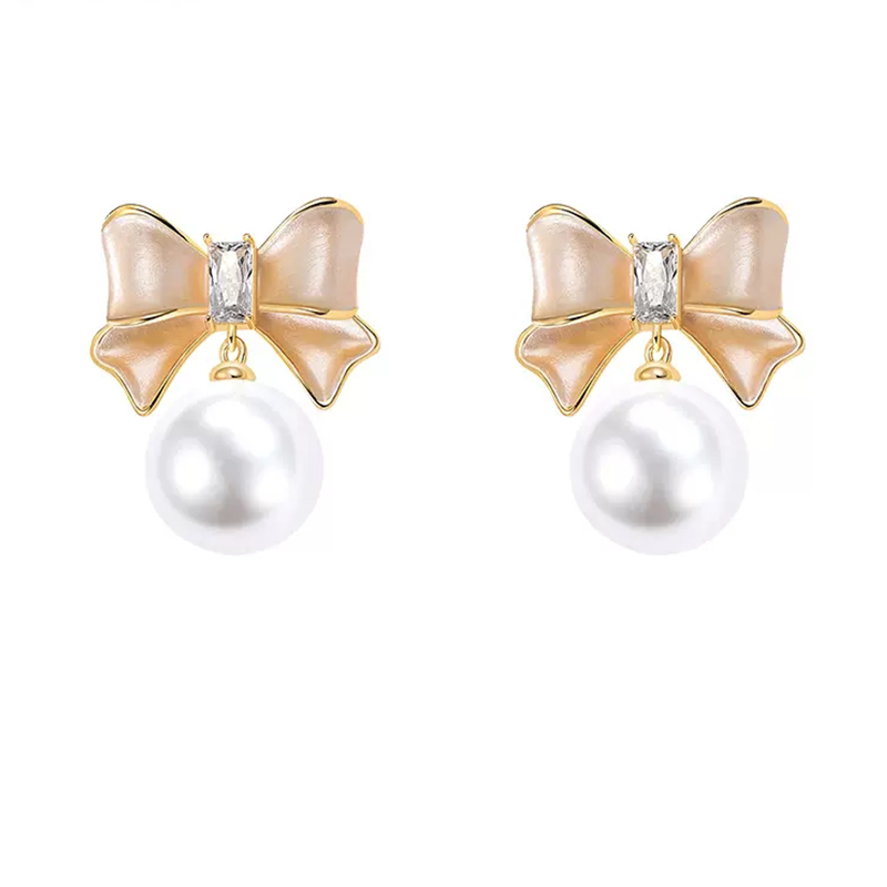 Champagne Bow Pearl Earrings