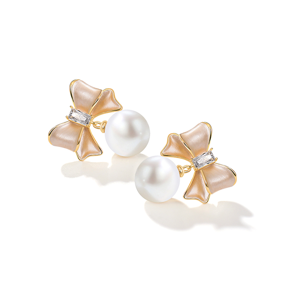 Champagne Bow Pearl Earrings