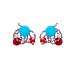 Creative Retro Design Red And Blue Handmade Beaded Earrings