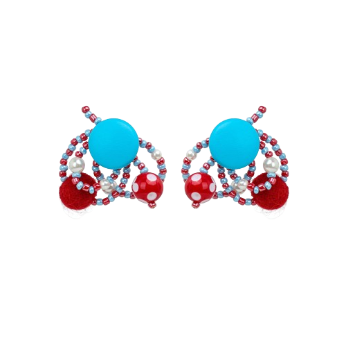 Creative Retro Design Red And Blue Handmade Beaded Earrings