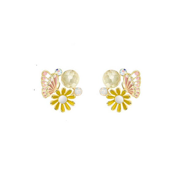 Daisy Flower Butterfly Zircon Stud Earrings