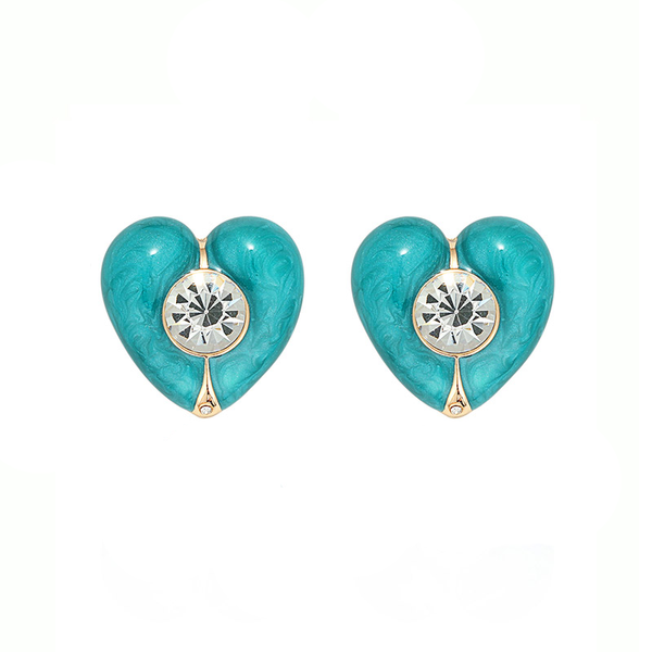 Enamel Heart Shape Zircon Stud Earrings