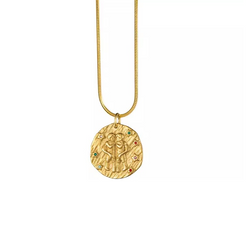 12 Zodiac Signs Small Zircon Gold Coin Necklace