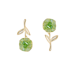 Green Asymmetric Flower Crystal Earrings