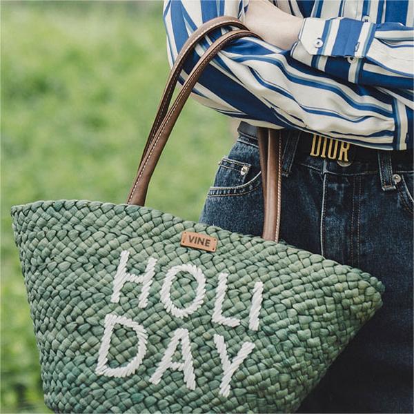 Green Handmade Straw Bag For Vacation