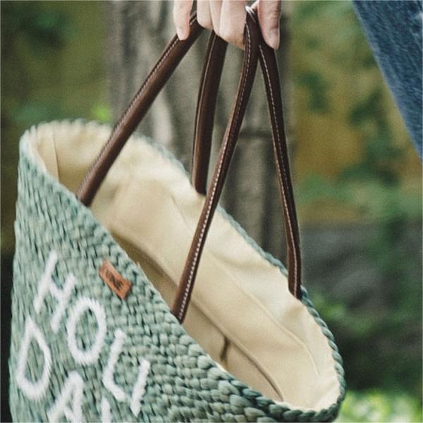 Green Handmade Straw Bag For Vacation