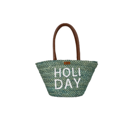 Green Handmade Straw Bag For Vacation