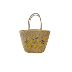 Handmade Lemon Embroidery Large Capacity Straw Bag