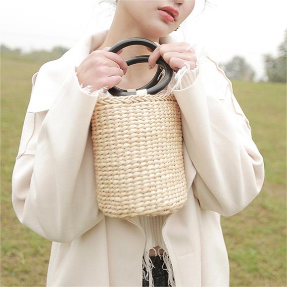 Handmade Straw Bucket Bag