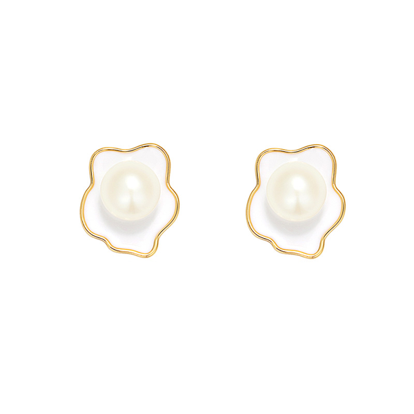 Freshwater Pearl Enamel Stud Earrings