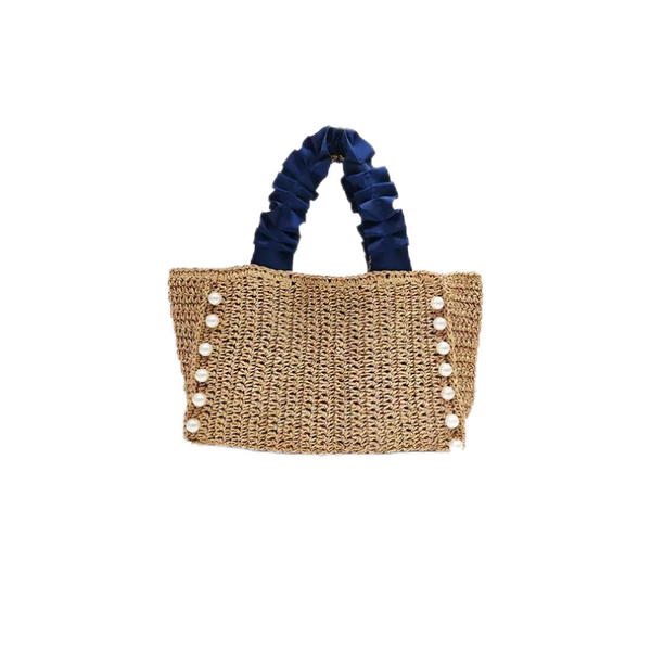 Pearl Lace Webbing Handmade Straw Bag