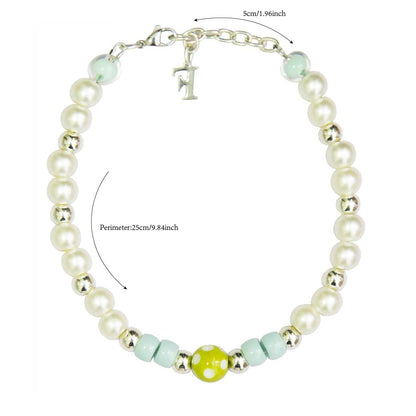 Pet Necklace-Pearl Series-Mustard Green Dots