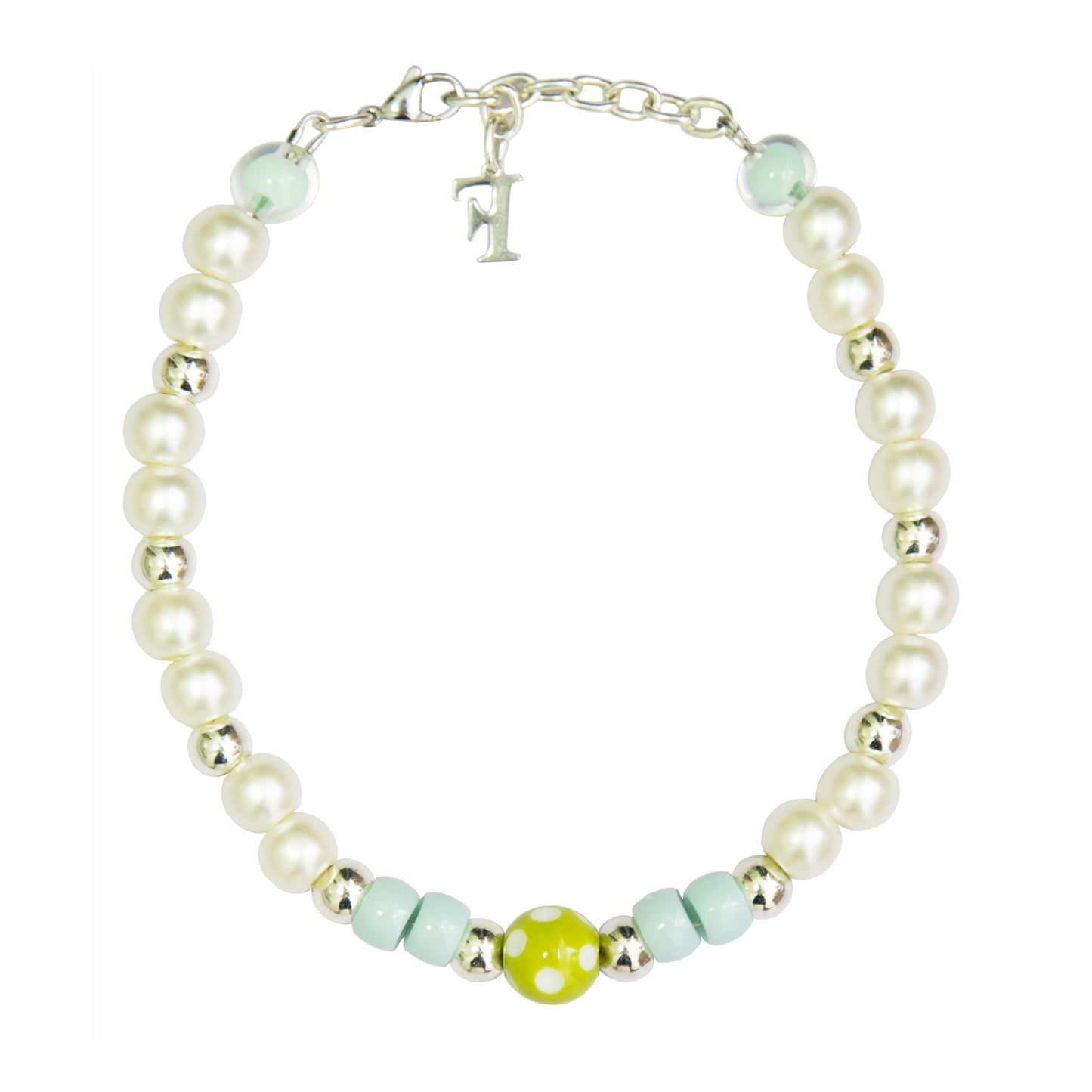 Pet Necklace-Pearl Series-Mustard Green Dots