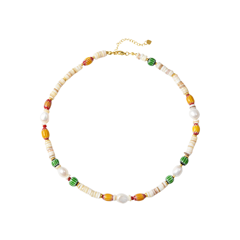 Philippine Shell, Natural Pearl Colorful Handmade Beaded Necklace