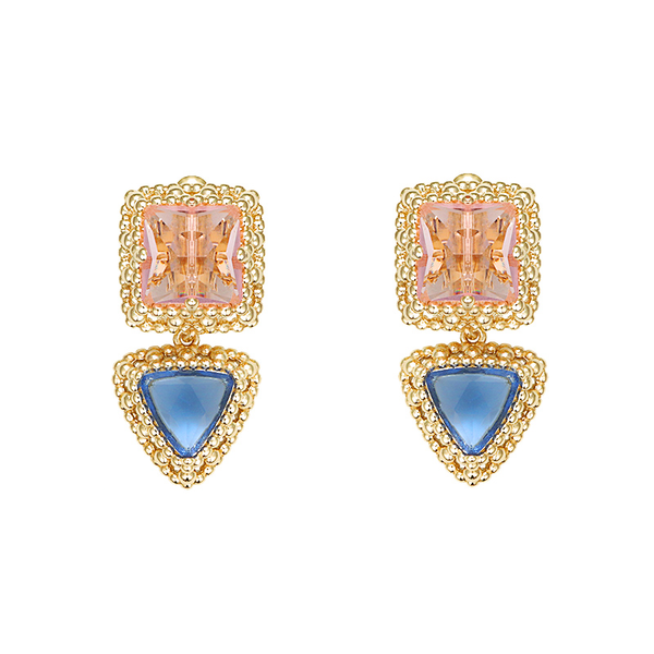 Pink Blue Zircon Vintage Stud Earrings