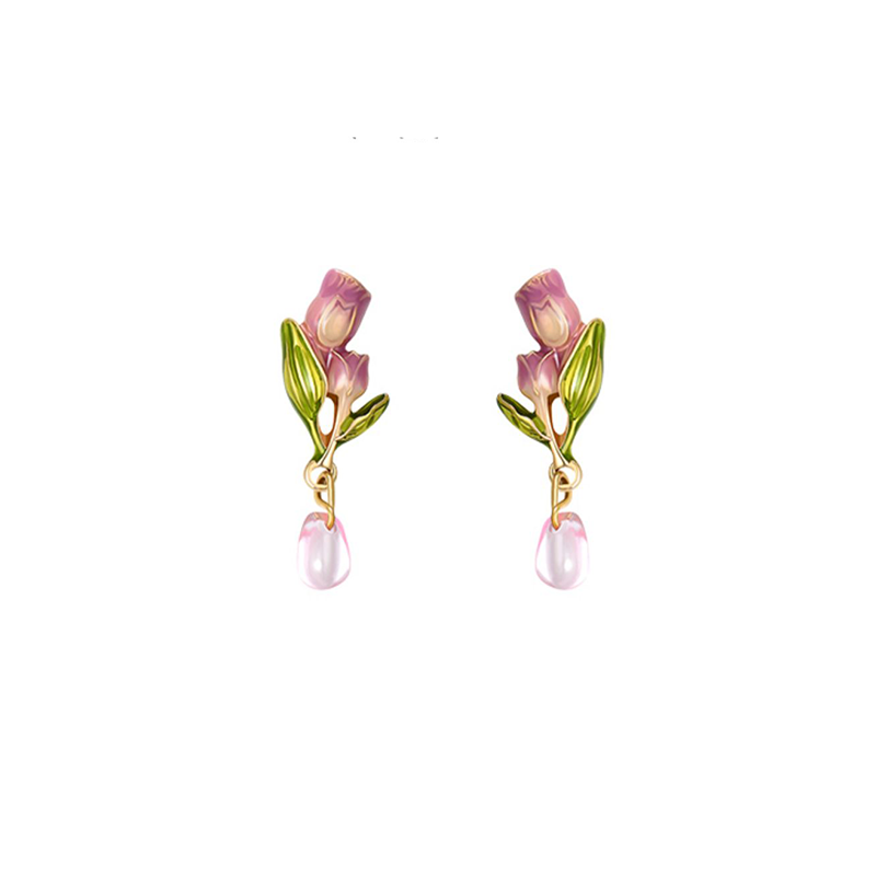 Pink Purple Tulip Zircon Earrings