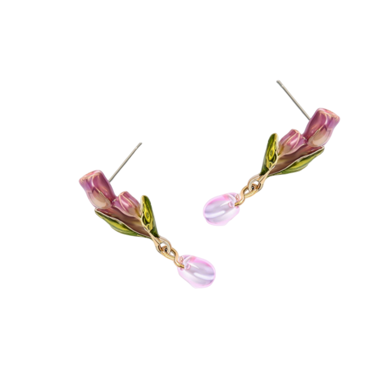 Pink Purple Tulip Zircon Earrings