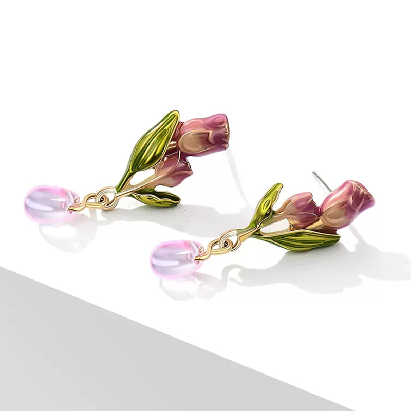 Pink Purple Tulip Zircon Earrings