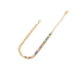 Rainbow Zircon Spliced Gold Wheat Bracelet