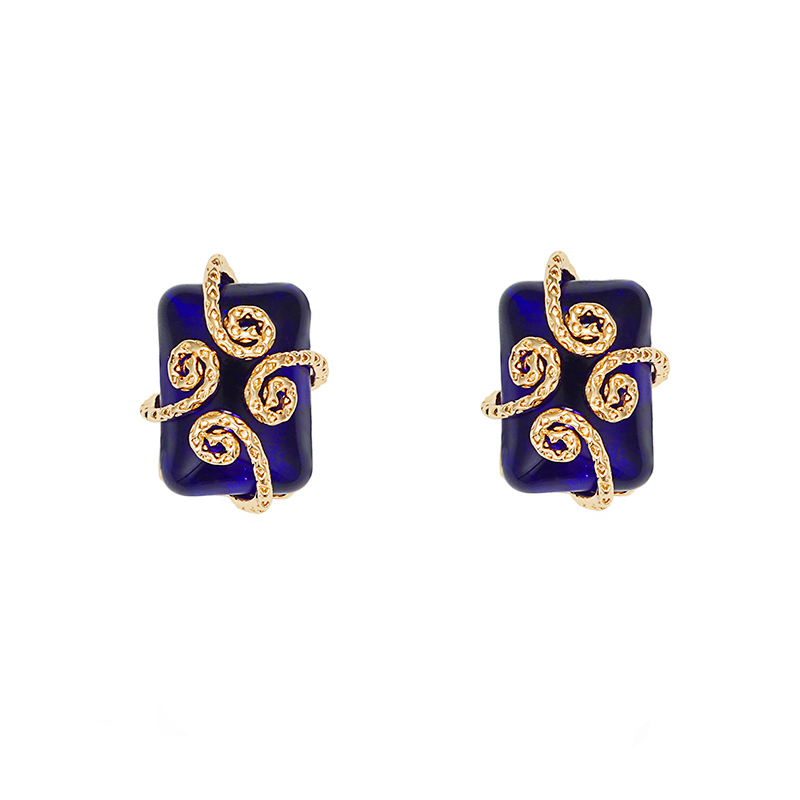 Royal Blue Glass Rectangular Earrings