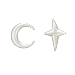 Silver Star and Moon Asymmetrical Personalized Earrings