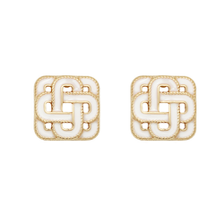 Square White Enamel Vintage French Stud Earrings