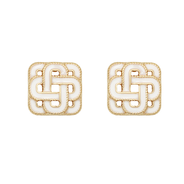 Square White Enamel Vintage French Stud Earrings