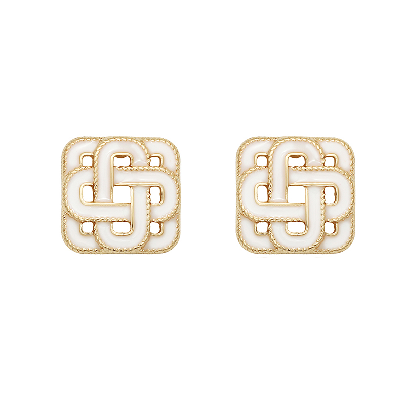 Square White Enamel Vintage French Stud Earrings