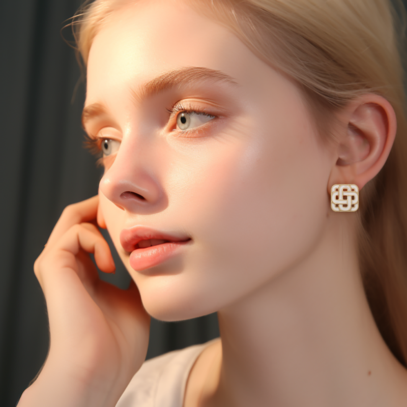 Square White Enamel Vintage French Stud Earrings