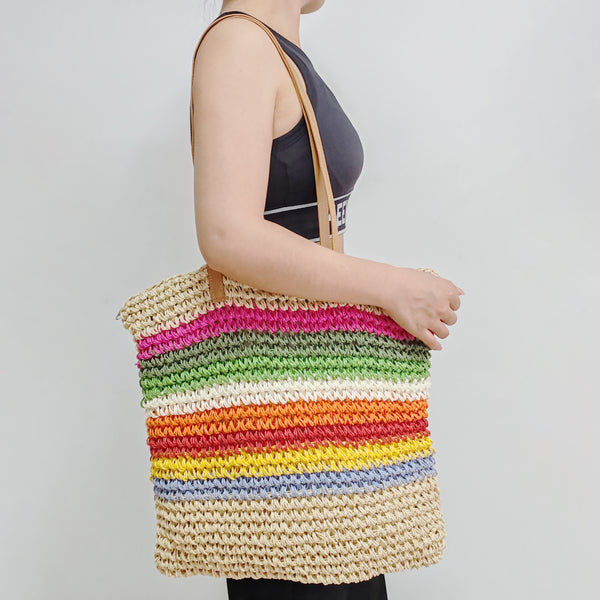 Straw Rainbow Tote Bags Women's