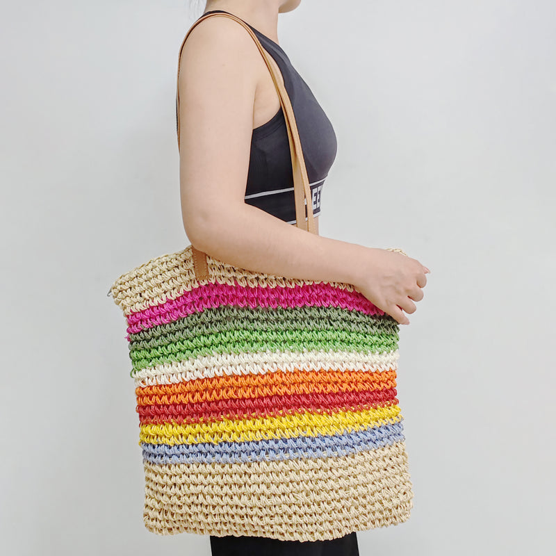 Straw Rainbow Tote Bags Women's