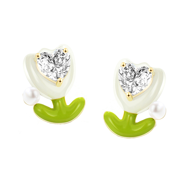 Tulip Flower Zircon Stud Earrings