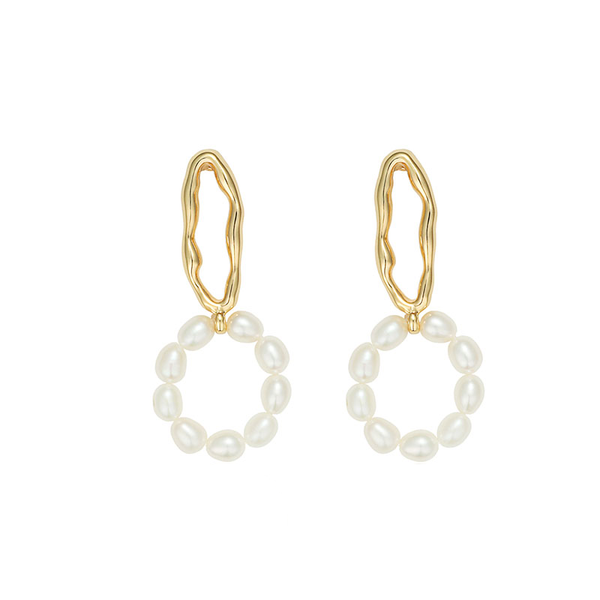 Vintage Freshwater Pearl Gold Hoop Earrings