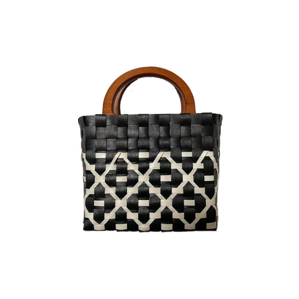 Weaved Mini Picotin Bag With Solid Wood Handles