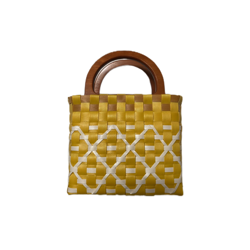 Weaved Mini Picotin Bag With Solid Wood Handles