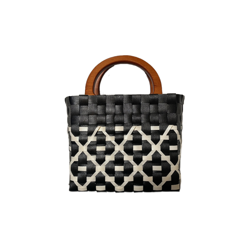 Weaved Mini Picotin Bag With Solid Wood Handles