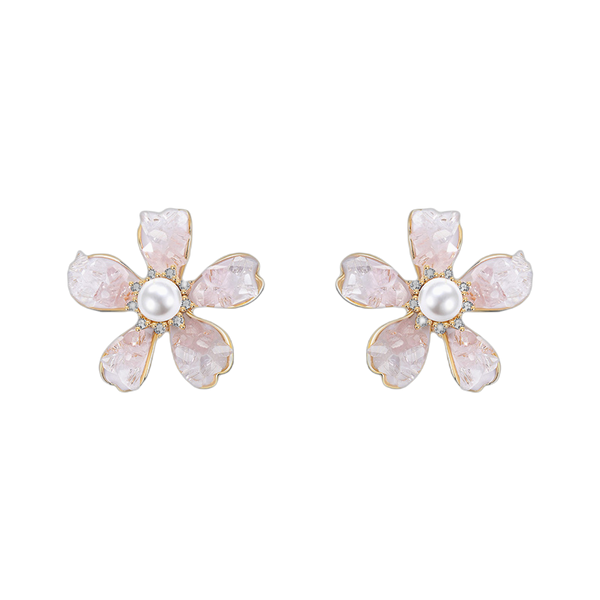 Zircon & Pearl Flower Earrings