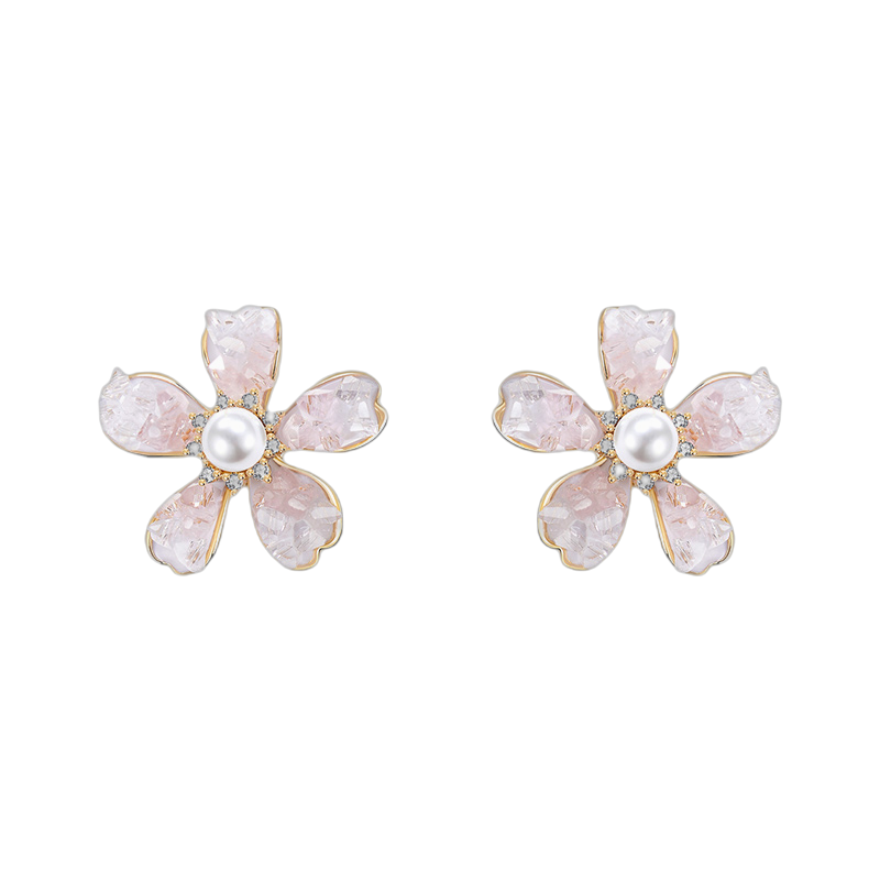 Zircon & Pearl Flower Earrings